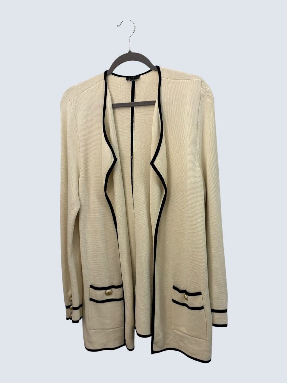 Talbots Heavy Knit Cardigan Sweater Coat Long Line L Gold Buttons Classic Staple